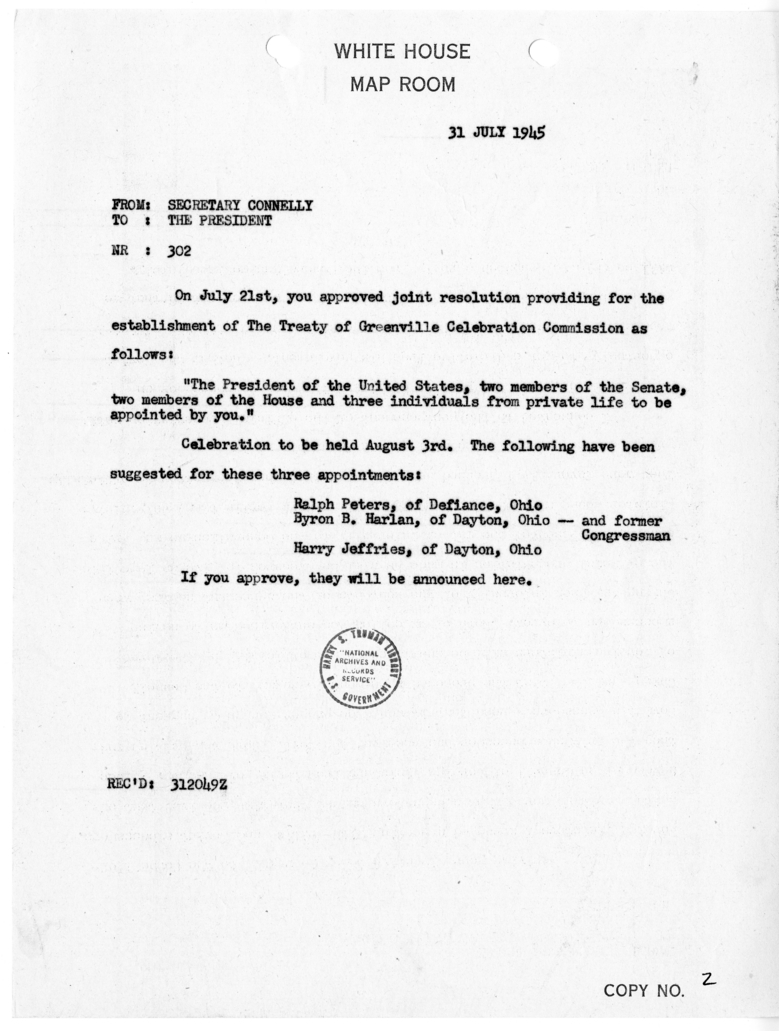 Cable from Matthew Connelly to President Harry S. Truman [NR 302]