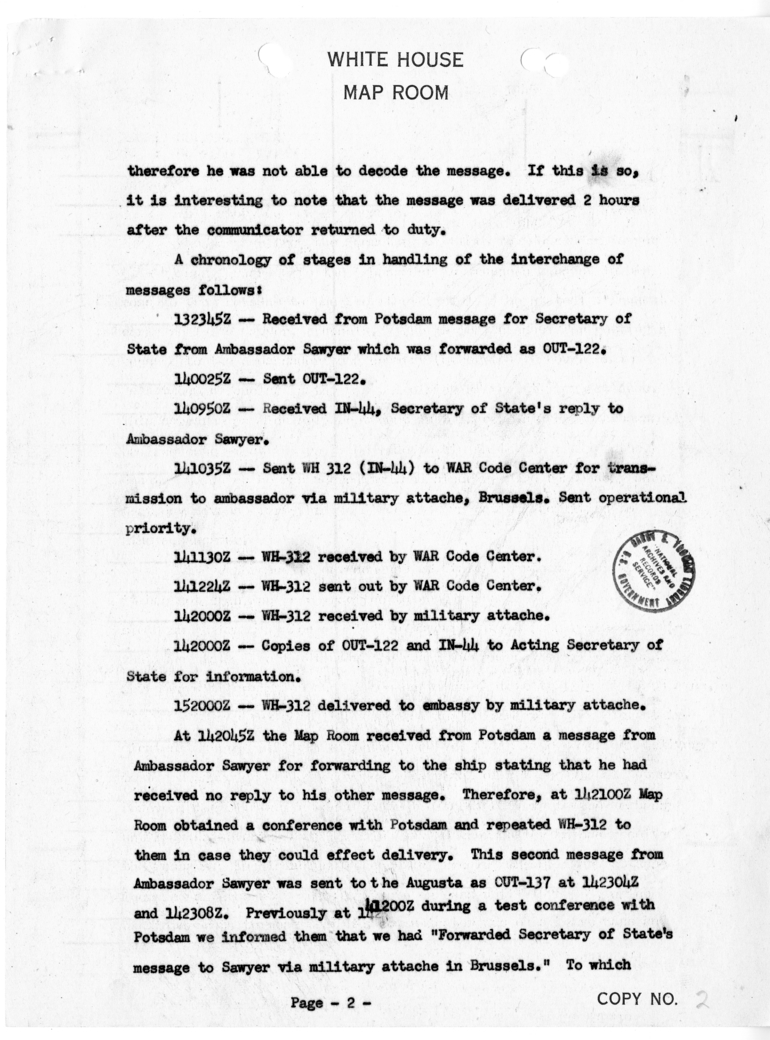 Cable from Colonel Bowen to Commander J. A. Tyree
