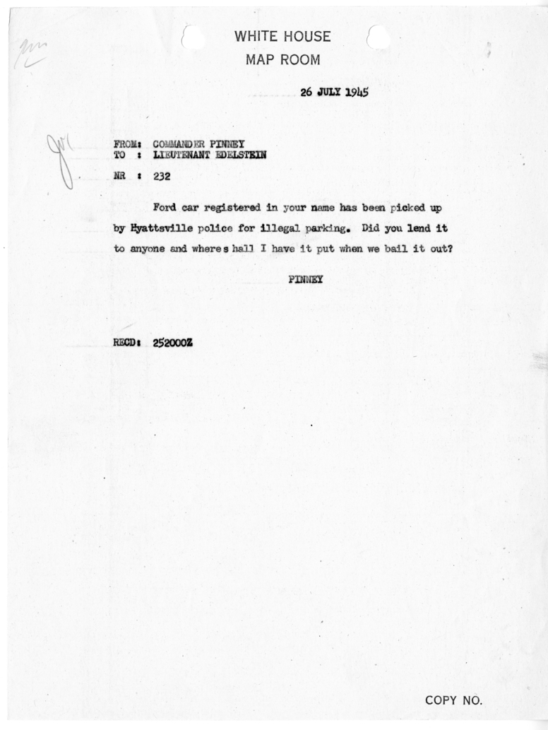 Cable from Commander Pinney to Lieutenant Edelstein [NR 232]