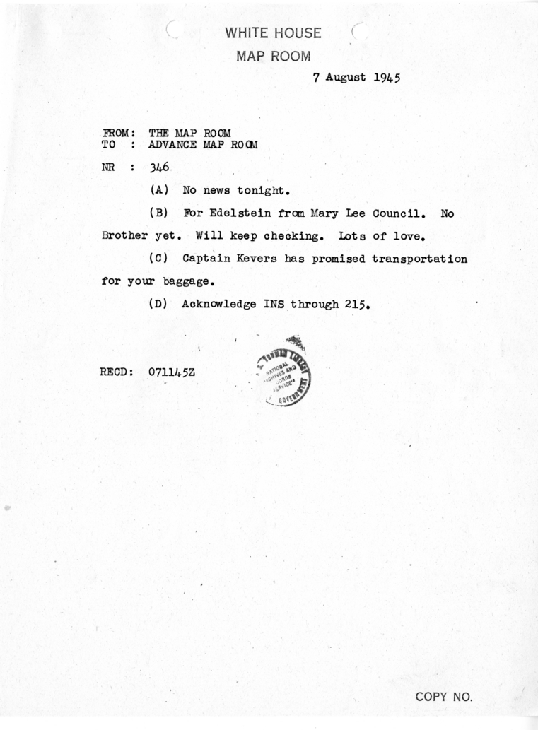 Cable from the Map Room to the Advance Map Room [NR 346]