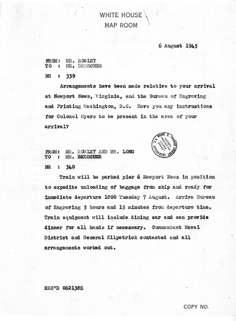 Cable from James Rowley to George Drescher [NR 339]