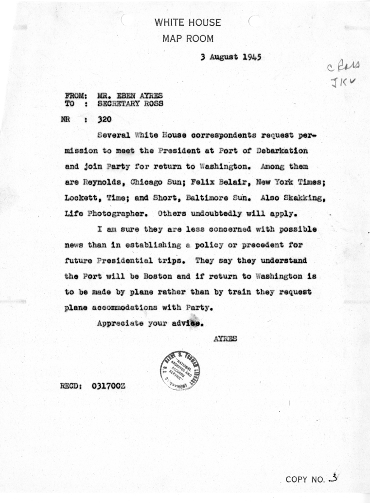 Cable from Eben Ayers to Charles Ross [NR 320]