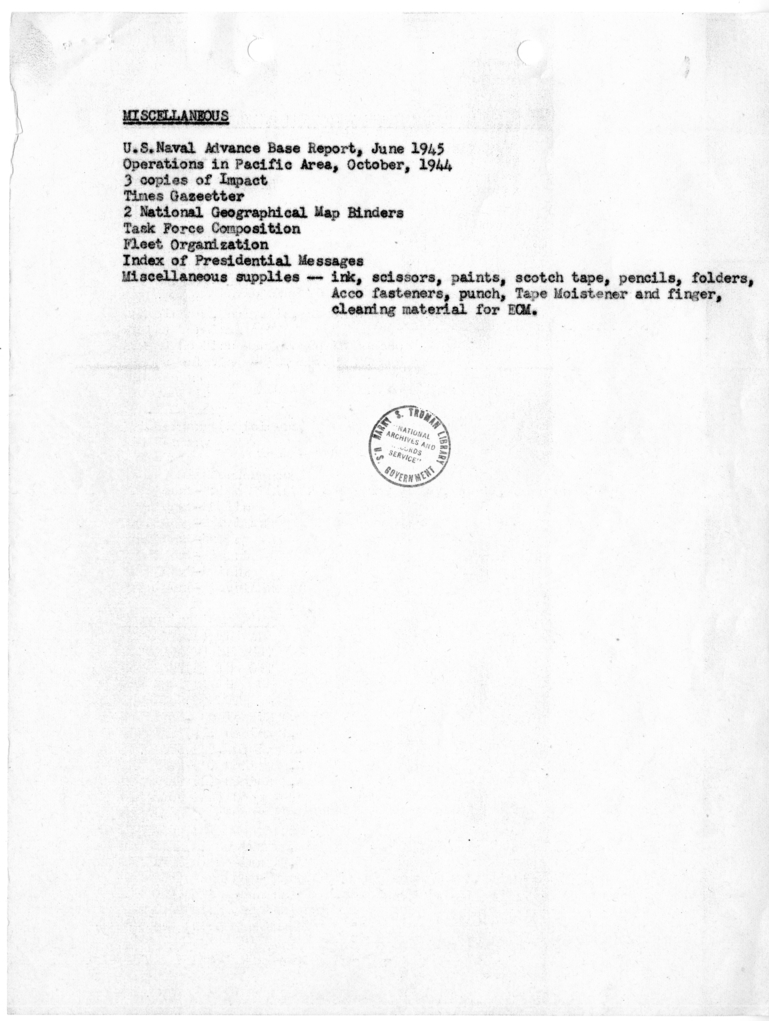 Files and Materials Inventory Being Taken to the Potsdam Conference