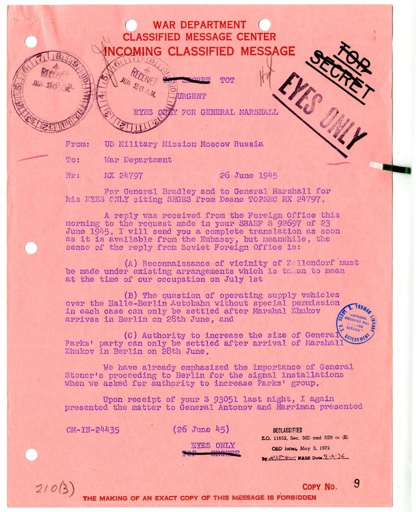 Cable from U.S. Military Mission in Moscow, Russia to War Department