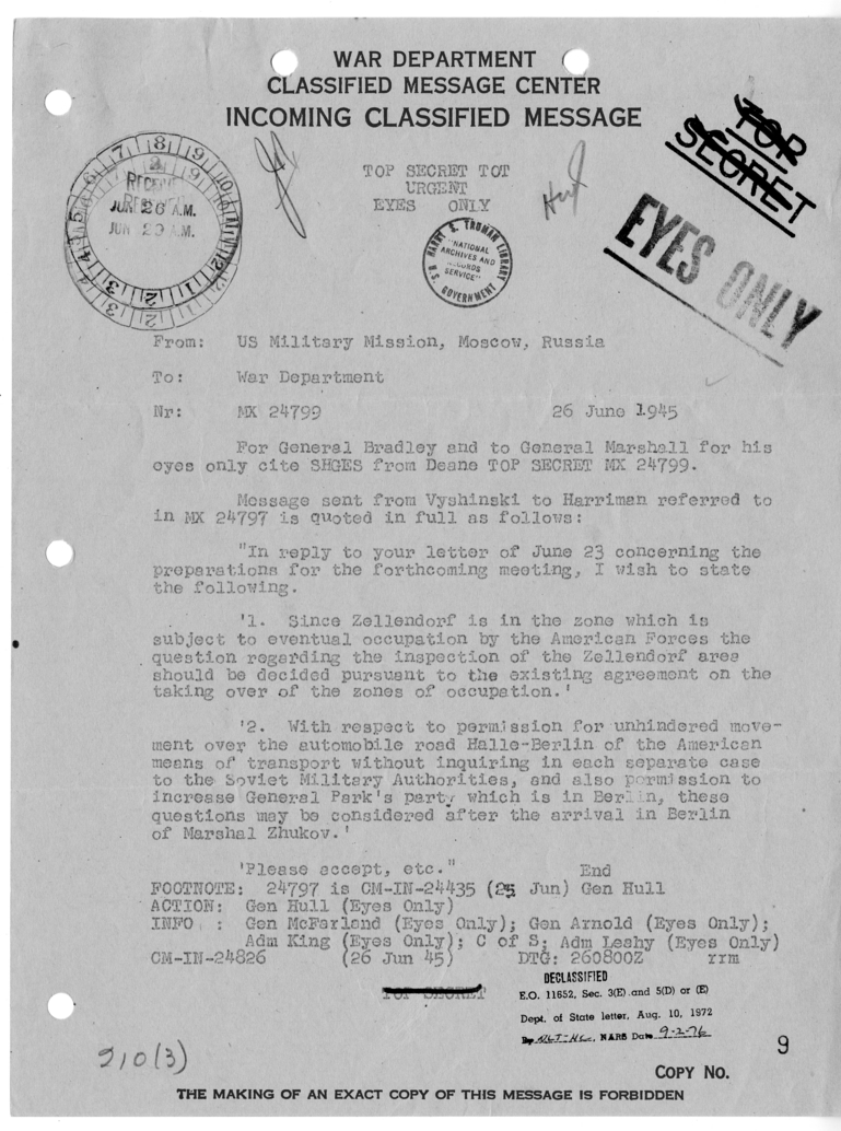 Cable from U.S. Military Mission in Moscow, Russia to War Department