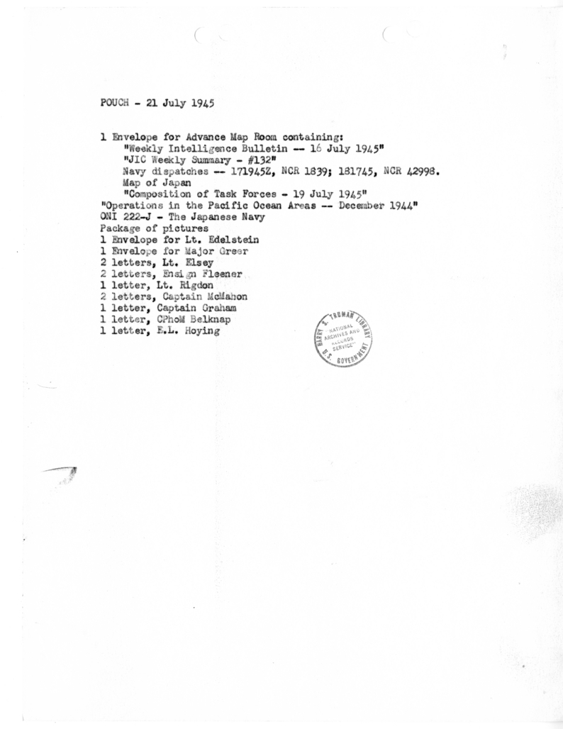 List of Contents of Diplomatic Pouch