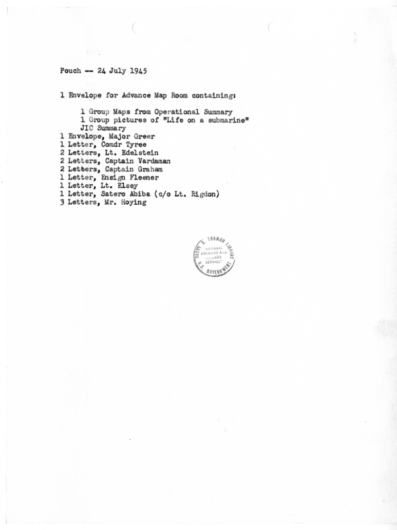 List of Contents of Diplomatic Pouch