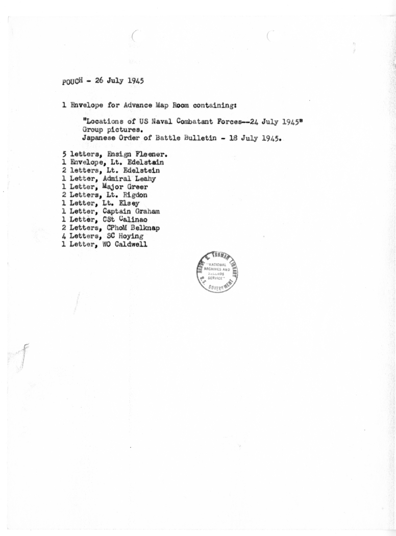 List of Contents of Diplomatic Pouch