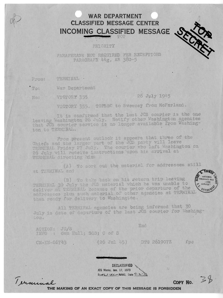 Cable from Tripartite Conference to the War Department