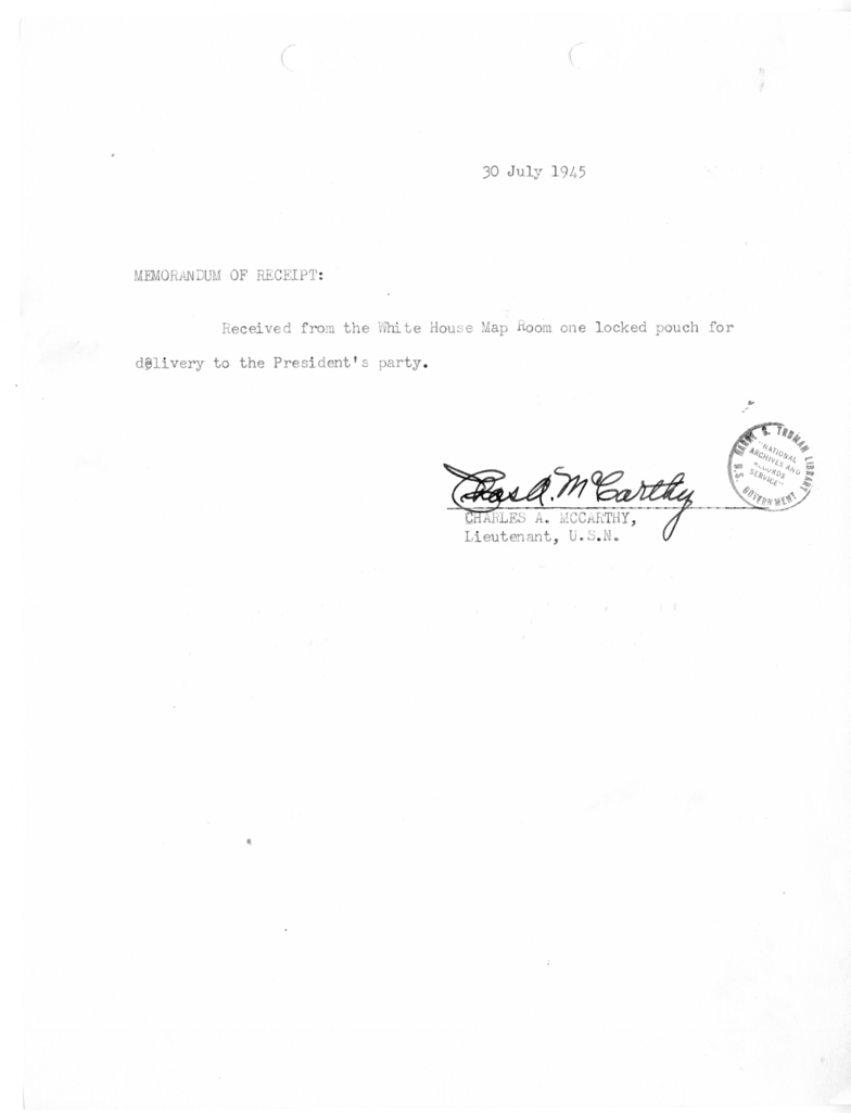 Memorandum of Receipt from Charles A. McCarthy