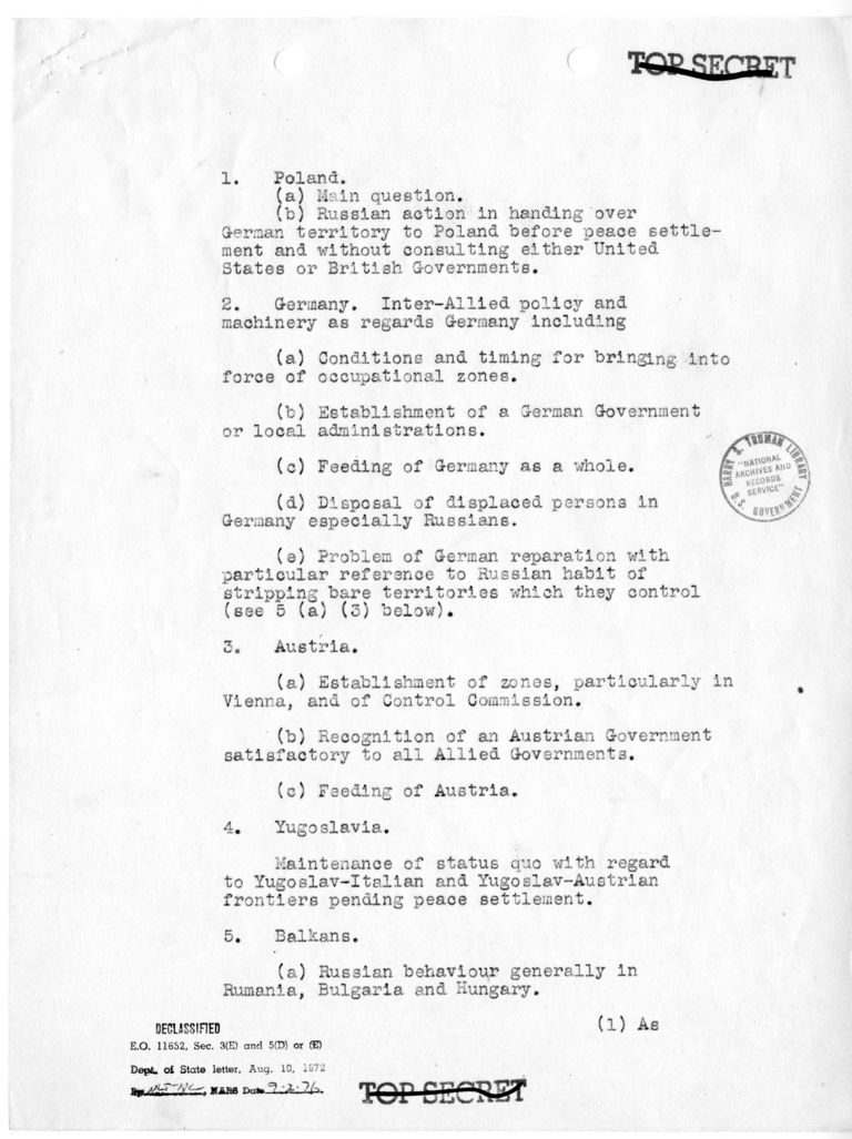 Memorandum from Acting Secretary Joseph Grew to President Harry S. Truman