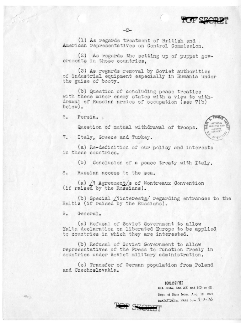 Memorandum from Acting Secretary Joseph Grew to President Harry S. Truman