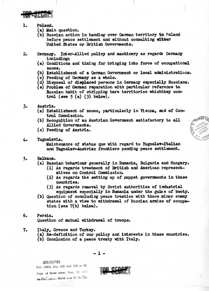 Memorandum from Acting Secretary of State Joseph Grew to President Harry S. Truman