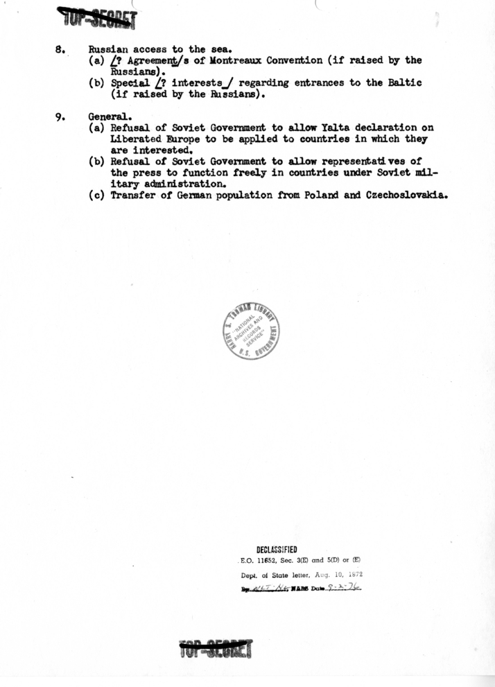 Memorandum from Acting Secretary of State Joseph Grew to President Harry S. Truman