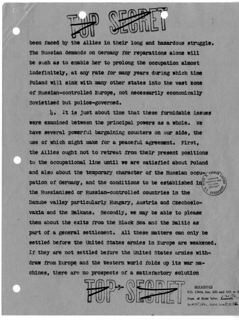 Cable from Prime Minister Winston Churchill to President Harry S. Truman [NR 41]