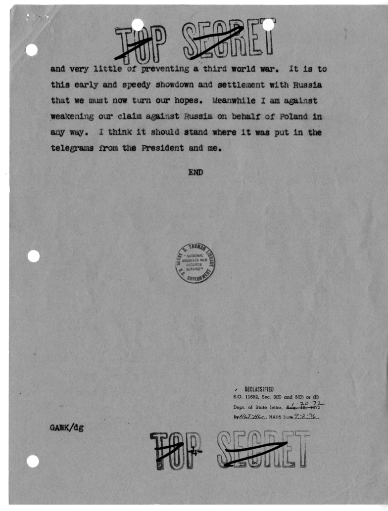 Cable from Prime Minister Winston Churchill to President Harry S. Truman [NR 41]