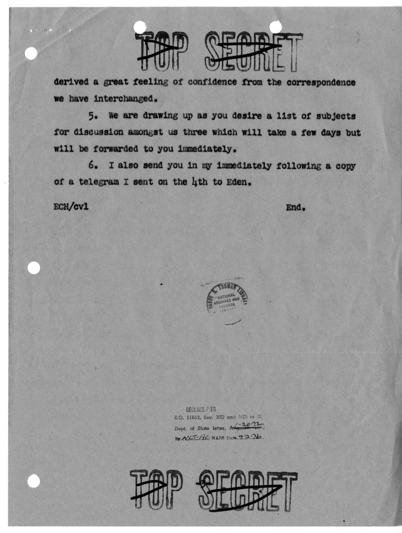 Cable from Prime Minister Winston Churchill to President Harry S. Truman