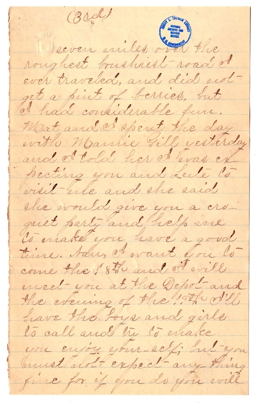 Letter from Mary Martha Truman to Nancy Bentley