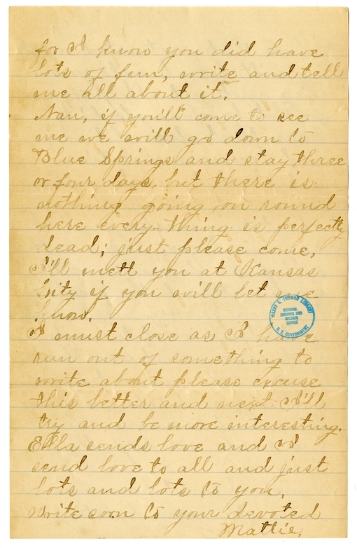 Letter from Mary Martha Truman to Nancy Bentley