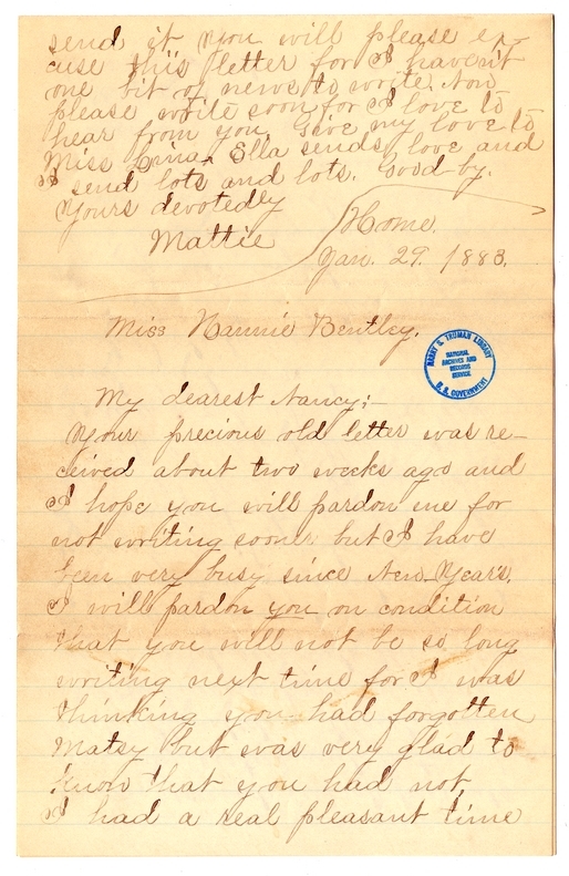 Letter from Mary Martha Truman to Nancy Bentley