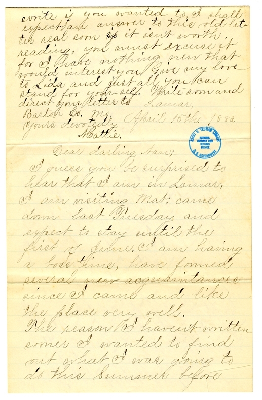 Letter from Mary Martha Truman to Nancy Bentley