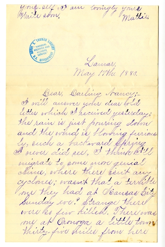 Letter from Mary Martha Truman to Nancy Bentley