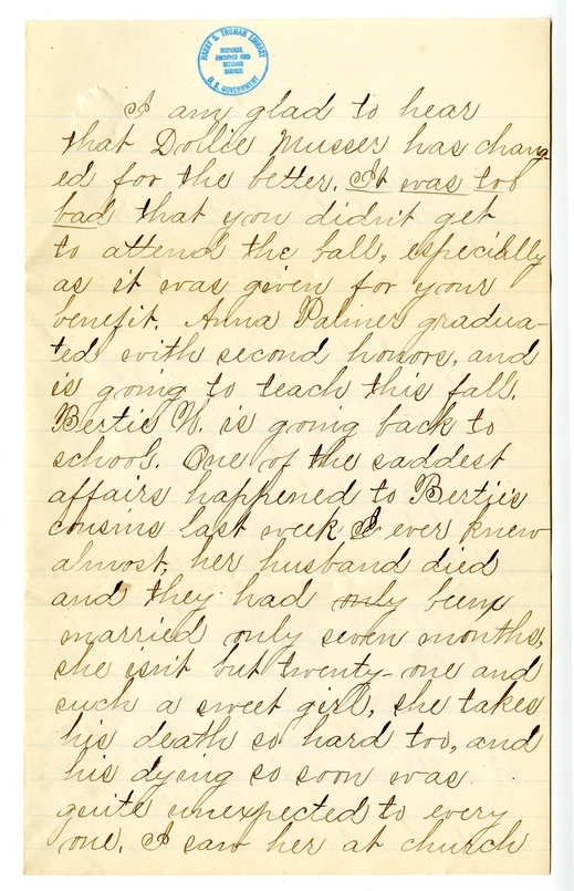 Letter from Mary Martha Truman to Nancy Bentley