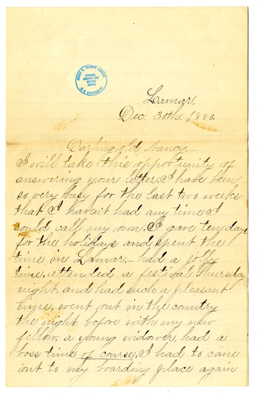 Letter from Mary Martha Truman to Nancy Bentley