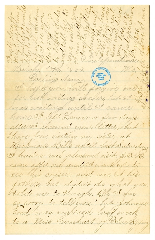 Letter from Mary Martha Truman to Nancy Bentley