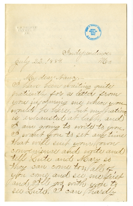 Letter from Mary Martha Truman to Nancy Bentley