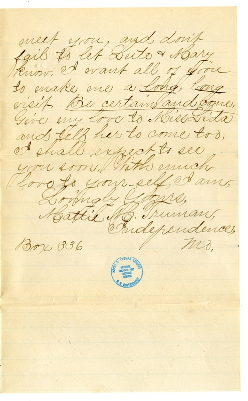 Letter from Mary Martha Truman to Nancy Bentley