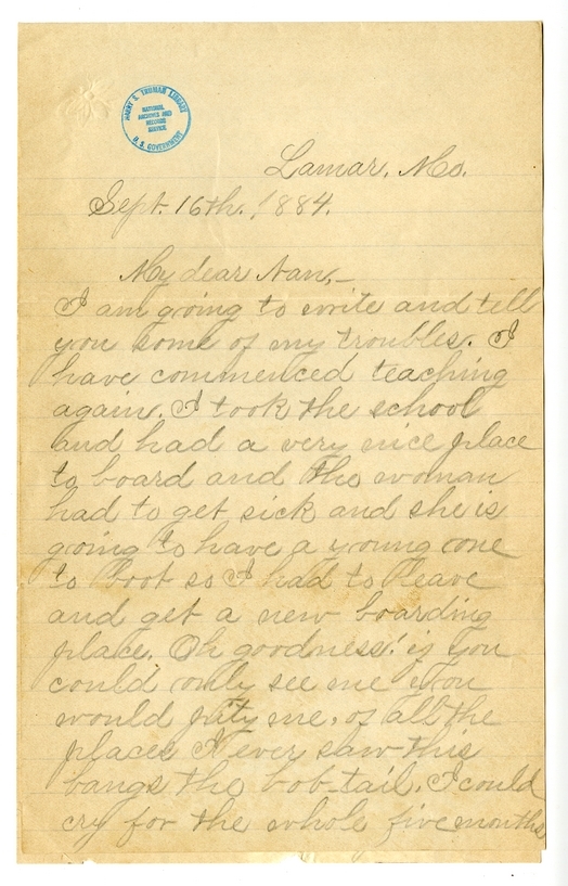 Letter from Mary Martha Truman to Nancy Bentley