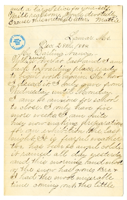 Letter from Mary Martha Truman to Nancy Bentley