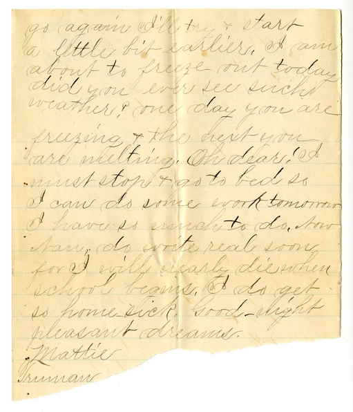 Letter from Mary Martha Truman to Nancy Bentley