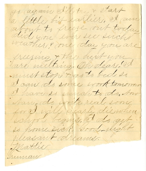 Letter from Mary Martha Truman to Nancy Bentley