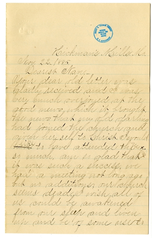 Letter from Mary Martha Truman to Nancy Bentley