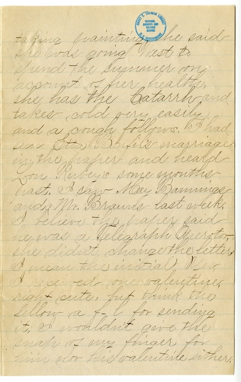 Letter from Mary Martha Truman to Nancy Bentley