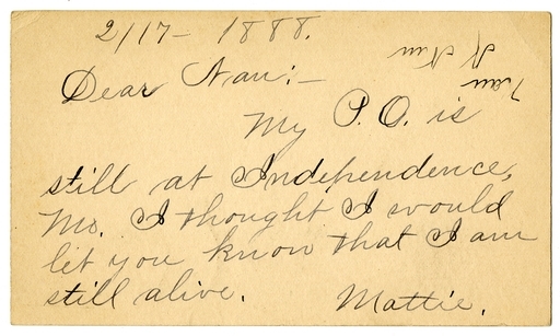 Postcard from Mary Martha Truman to Nancy Bentley
