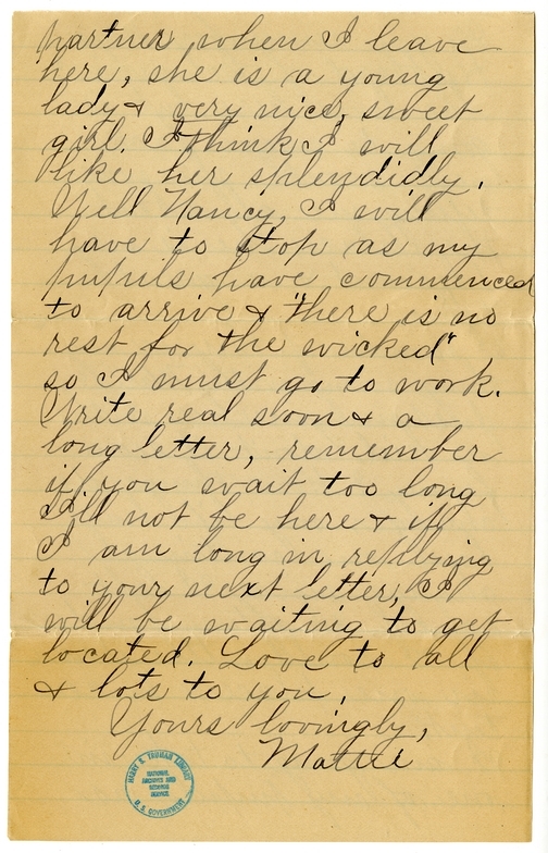 Letter from Mary Martha Truman to Nancy Bentley