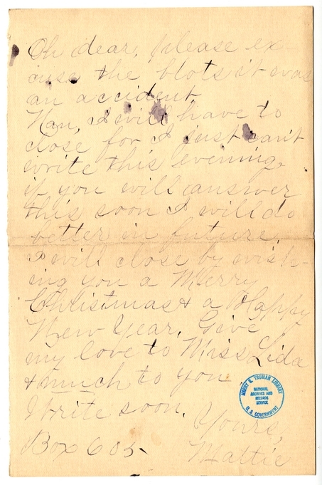 Letter from Mary Martha Truman to Nancy Bentley