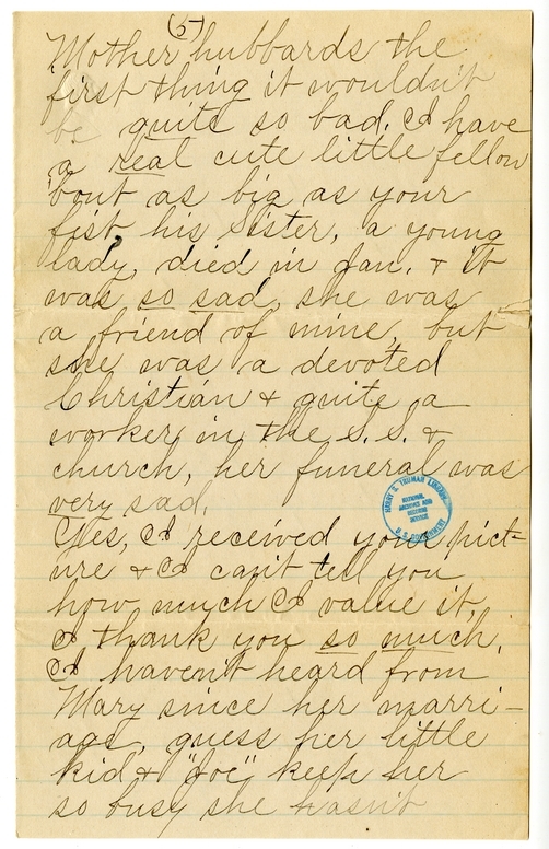 Letter from Mary Martha Truman to Nancy Bentley