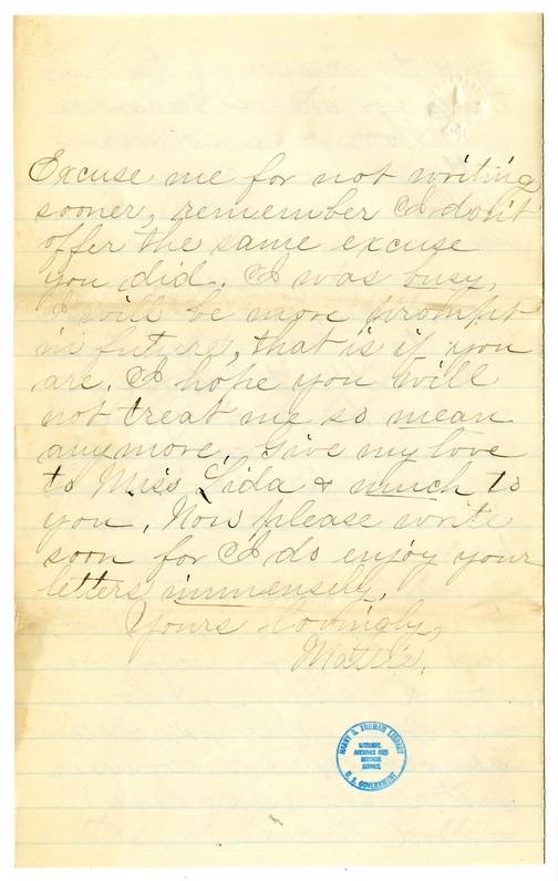 Letter from Mary Martha Truman to Nancy Bentley