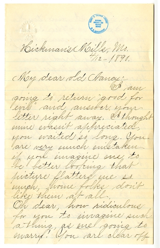 Letter from Mary Martha Truman to Nancy Bentley