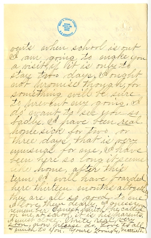 Letter from Mary Martha Truman to Nancy Bentley