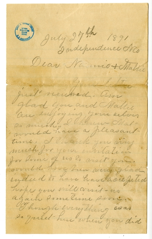 Letter from Margaret Ellen Truman Noland to Nancy Bentley and Mary Martha Truman