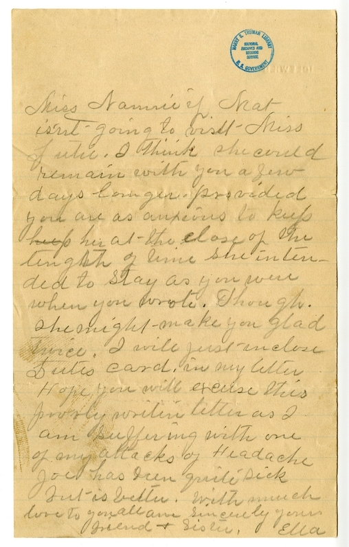 Letter from Margaret Ellen Truman Noland to Nancy Bentley and Mary Martha Truman