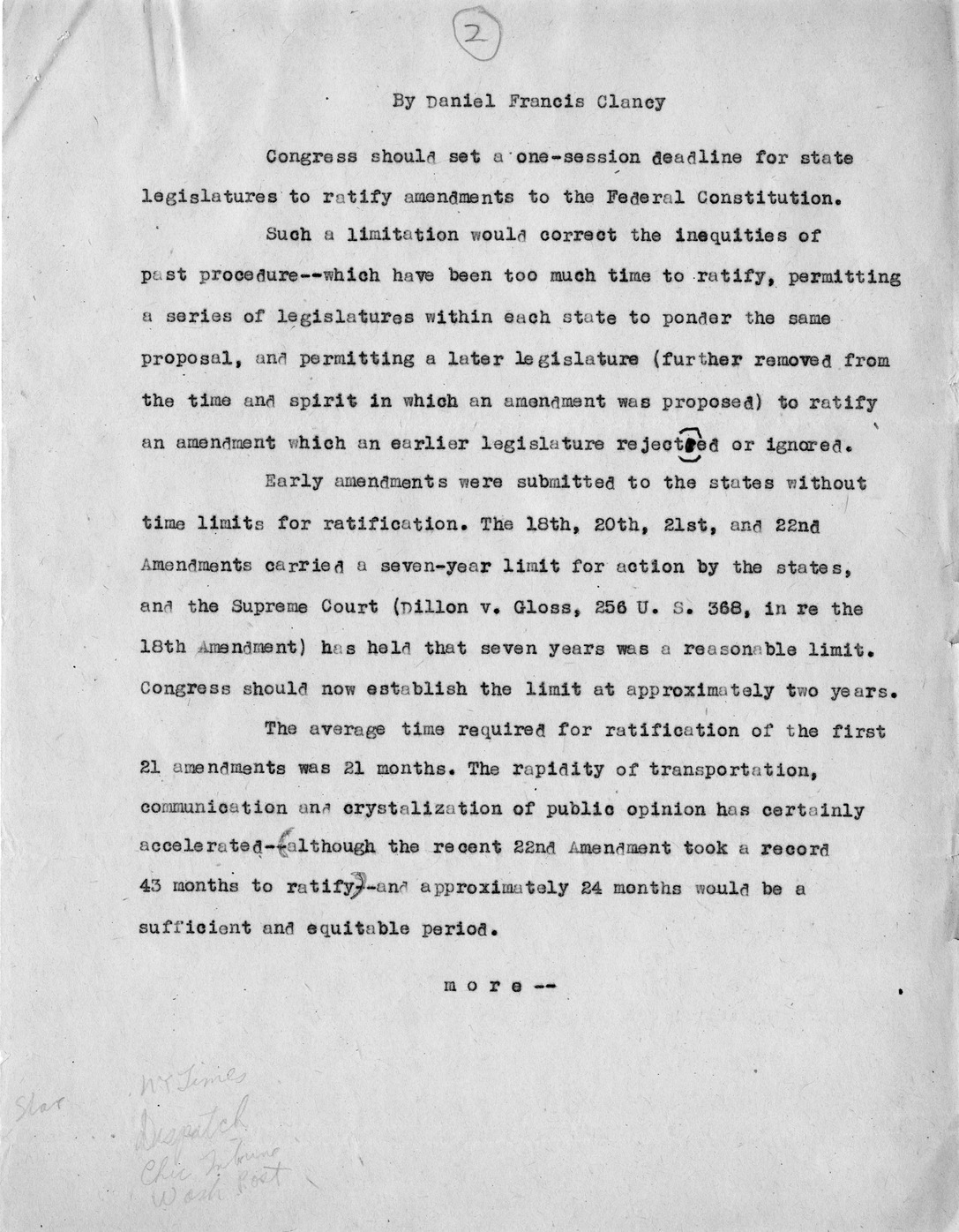 Letter from Clarence A. Berdahl to Daniel F. Clancy, with Attachment