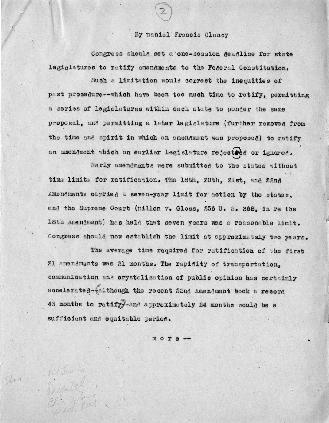 Letter from Clarence A. Berdahl to Daniel F. Clancy, with Attachment