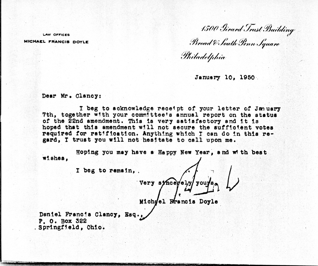Letter from Michael Francis Doyle to Daniel F. Clancy