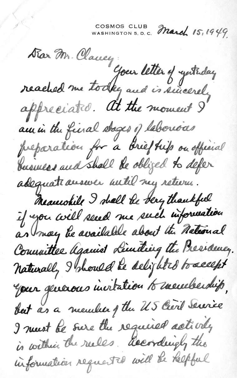 Letter from Wallace McClure to Daniel F. Clancy